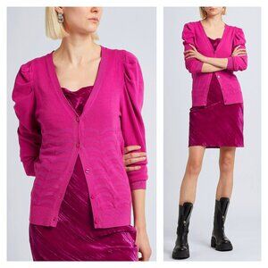 8 by YOOX Puff Sleeve Cardigan Pink Magenta Viscose Blend Knit Colorful size L